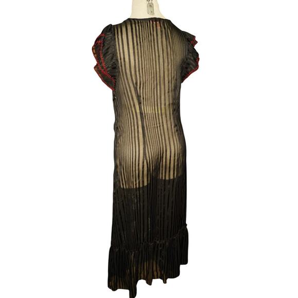 Not So Serious by Pallavi Mohan Sheer Black Floral Embroidered Midi Dress Size 4 - Picture 4 of 7